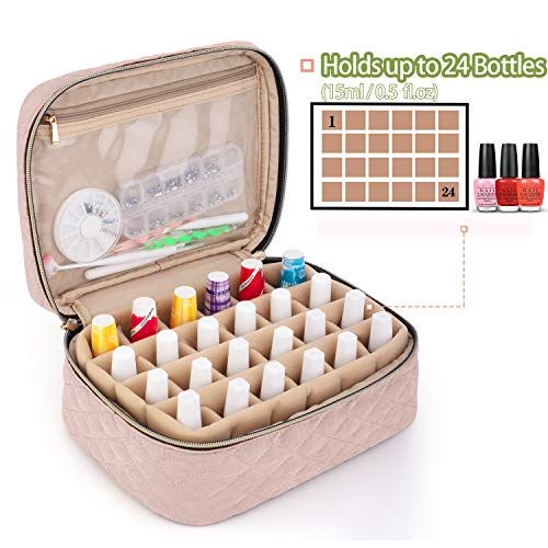 Sac de rangement élégant pour vernis à ongles, design peau de pêche, capacité 24 flacons, protection rembourrée, cadeau idéal amateurs de manucure.
