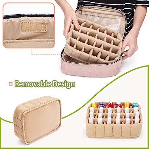 Sac de rangement élégant pour vernis à ongles, design peau de pêche, capacité 24 flacons, protection rembourrée, cadeau idéal amateurs de manucure.