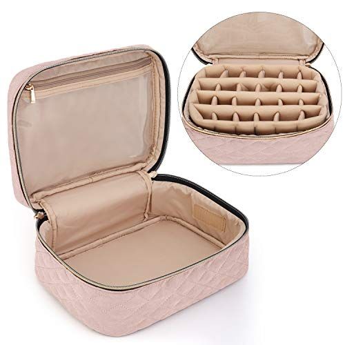 Sac de rangement élégant pour vernis à ongles, design peau de pêche, capacité 24 flacons, protection rembourrée, cadeau idéal amateurs de manucure.