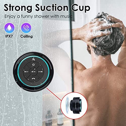 Enceinte de douche étanche Bluetooth 5.0, ultra portable, certifiée IPX7, avec ventouse, pour écoute musicale et appels mains libres, idée cadeau technologique originale.