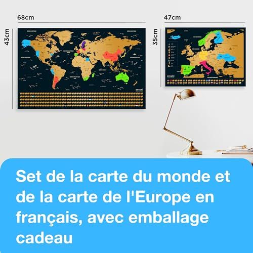 Carte du monde à gratter pour voyageurs, souvenir personnalisé, décoration élégante et intemporelle, cadeau idéal pour tous âges.