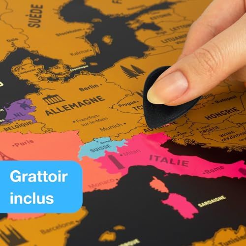 Carte du monde à gratter pour voyageurs, souvenir personnalisé, décoration élégante et intemporelle, cadeau idéal pour tous âges.