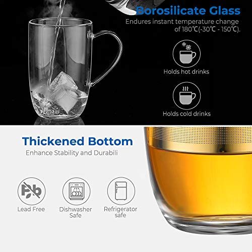Théière-mug en verre borosilicaté avec deckle en bambou, idéale pour les amateurs de thé. Robuste, élégante, capacité 440 ml, résistante aux températures extrêmes.
