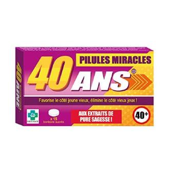 Boîte de Pilules Miracles humoristiques pour anniversaire des 40 ans, imitation médicament avec bonbons sucrés.