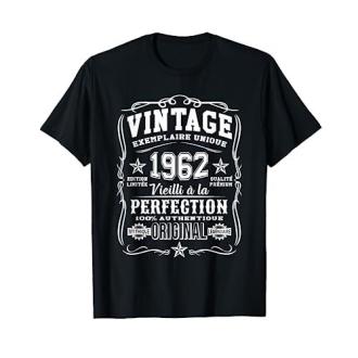 T-shirt Vintage 1962 rétro, cadeau parfait pour amateur de mode vintage, coton doux, année spéciale, élégance intemporelle, confort et style, nostalgie années 60.