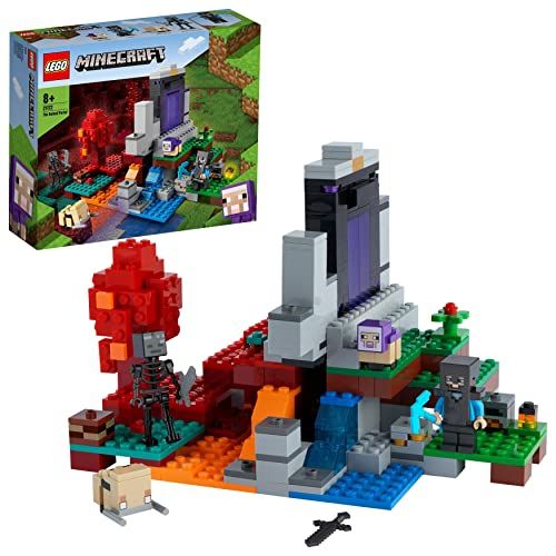 Lego Minecraft Portail avec personnages, cadeau pour fans de jeux de construction et vidéo