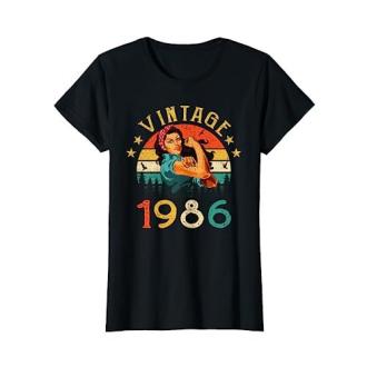 T-shirt vintage femme 1986 montrant force et indépendance