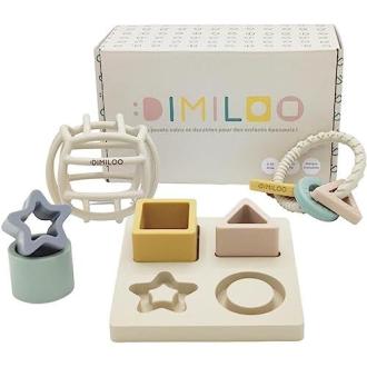 Coffret Montessori Dimiloo avec hochet, balle sensorielle et puzzle pour l'éveil de bébé