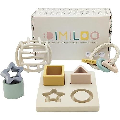 Coffret jeux Montessori Dimiloo pour éveil et apprentissage bébé garçon.