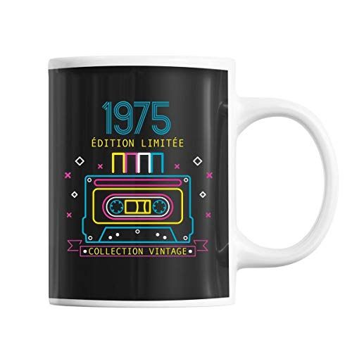 Mug vintage 1975 en céramique de haute qualité, cadeau idéal pour anniversaire.