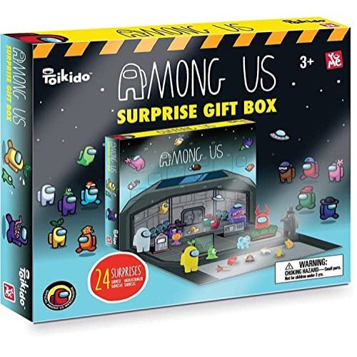 Coffret surprise Among Us YuMe Toys avec 24 figurines et accessoires, parfait pour fans et collectionneurs, cadeau idéal pour anniversaires et fêtes.