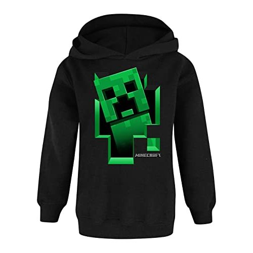 Sweat à capuche Minecraft Creeper pour enfant, design pixelisé vert