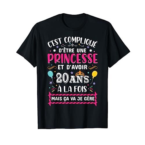 Tee shirt femme humoristique avec texte pour 20ème anniversaire en coton, disponible en différentes tailles et couleurs.