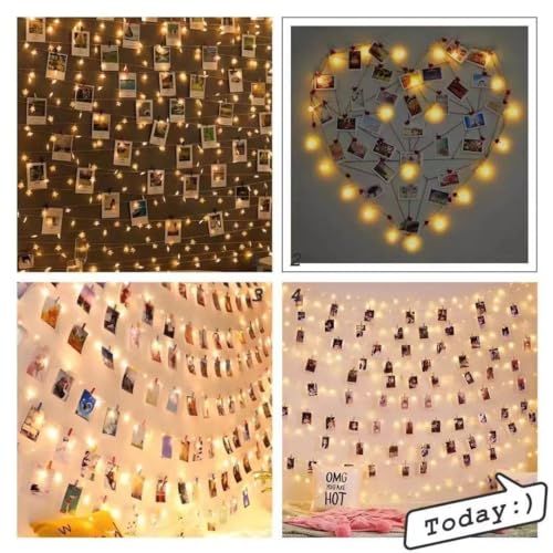 Guirlande Photo Lumineuse avec 100 LED et 50 clips, idéale pour exposer vos souvenirs et créer une ambiance chaleureuse et personnalisée.