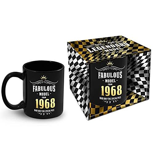 Mug céramique nostalgique 1968, cadeau sentimental, design élégant, parfait pour anniversaires, souvenirs précieuses, inscription dorée, micro-ondes et lave-vaisselle.