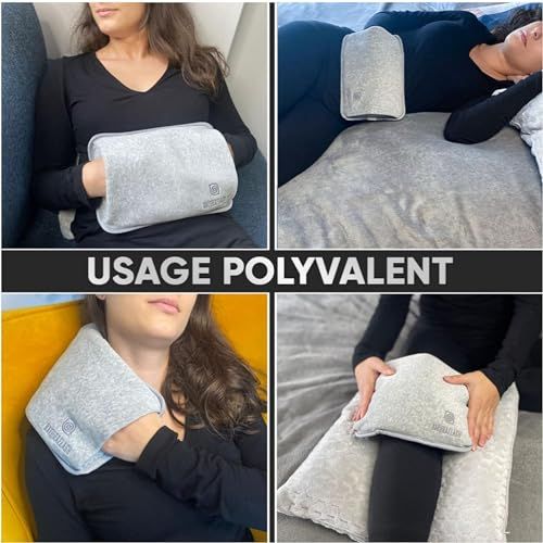 Bouillotte électrique douce en coton et microfibre, idéale pour réconfort hivernal et soulagement des douleurs.