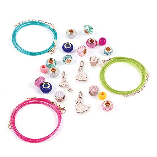 Kit créatif pour fabriquer des bracelets Princesses Disney, idéal pour enfants, avec breloques de Ariel, Tiana, Aurore, développe créativité et compétences motrices.