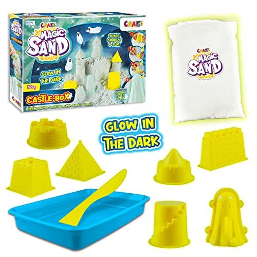 Coffret Crazy Magic Sand avec sable fluorescent pour enfants, développe l'imagination et brille dans le noir, idéal cadeau créatif et amusant.