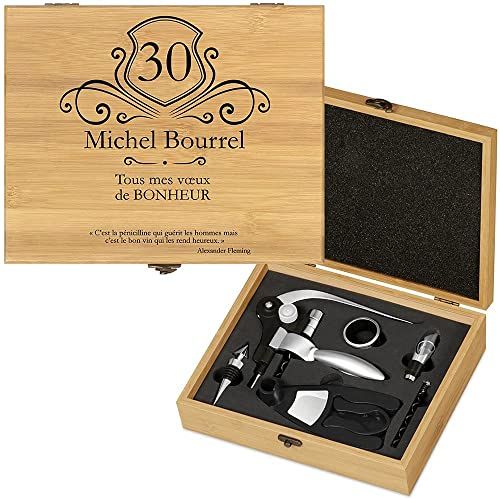 Coffret sommelier en bambou personnalisable Maverton avec accessoires pour dégustation de vin