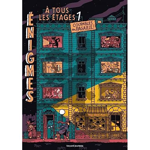 Enfant détective avec livre Énigmes à tous les étages 1, développant esprit critique et plaisir de résoudre des mystères.