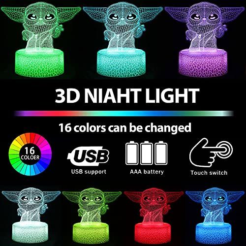 Veilleuse Maître Yoda USB avec télécommande, 7 couleurs changeantes, idéale pour fans de Star Wars.