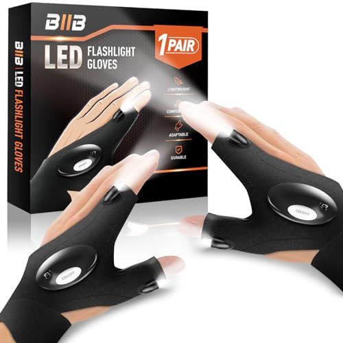 Gants lumineux LED pratiques pour bricolage, camping et réparations, confortables avec design sans doigts, cadeau idéal pour toutes occasions.