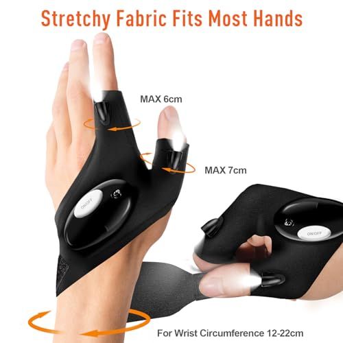 Gants lumineux LED pratiques pour bricolage, camping et réparations, confortables avec design sans doigts, cadeau idéal pour toutes occasions.