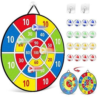Jeu de fléchettes double face sécurisé pour enfants, favorise concentration, motricité, jeu en famille avec balles Velcro, installation facile. Cadeau éducatif amusant.