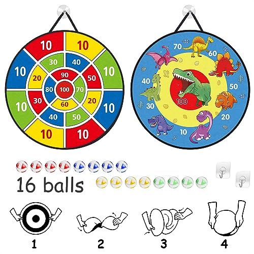 Jeu de fléchettes double face sécurisé pour enfants, favorise concentration, motricité, jeu en famille avec balles Velcro, installation facile. Cadeau éducatif amusant.
