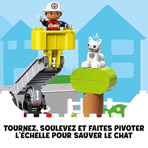 Camion de pompier Duplo pour enfants de 2 à 5 ans, avec échelle, nacelle, gyrophare et sirène.