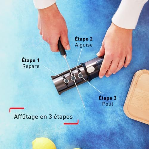 Aiguiseur de couteaux Tefal, pratique et compact, idéal pour les passionnés de cuisine souhaitant des lames toujours affûtées.