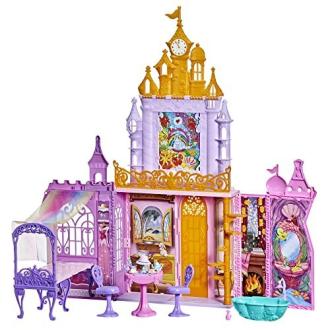 Château pliable de la Princesse avec 20 accessoires, couleurs éclatantes, balcon majestueux, stimule l'imagination, idéal cadeau pour enfant passionné de contes de fées.
