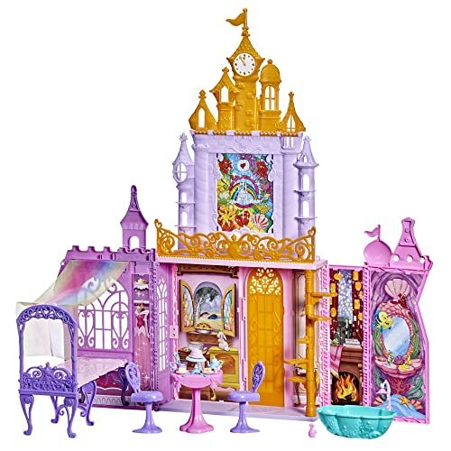 Château pliable de la Princesse avec 20 accessoires, couleurs éclatantes, balcon majestueux, stimule l'imagination, idéal cadeau pour enfant passionné de contes de fées.