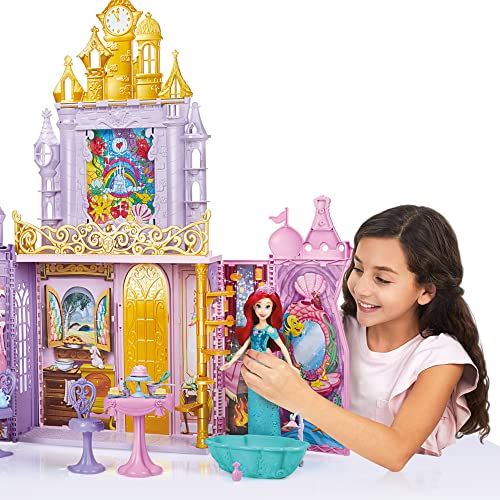 Château pliable de la Princesse avec 20 accessoires, couleurs éclatantes, balcon majestueux, stimule l'imagination, idéal cadeau pour enfant passionné de contes de fées.