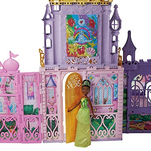 Château pliable de la Princesse avec 20 accessoires, couleurs éclatantes, balcon majestueux, stimule l'imagination, idéal cadeau pour enfant passionné de contes de fées.