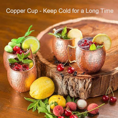 Tasses à cocktail Moscow Mule en cuivre, cadeau idéal pour amateurs de cocktails, design élégant, conserve boissons glacées, pailles écologiques incluses.