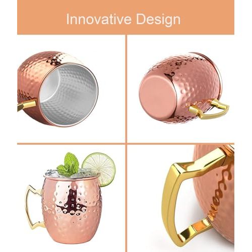 Tasses à cocktail Moscow Mule en cuivre, cadeau idéal pour amateurs de cocktails, design élégant, conserve boissons glacées, pailles écologiques incluses.