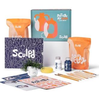 Argile pour loisirs créatifs. Kit d'initiation à la poterie, 2 kg d'argile autodurcissante, guide de poterie, outils de sculpture, peinture acrylique, vernis, pinceaux, éponge de potier.