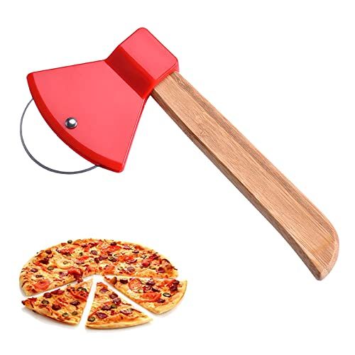 Coupe-pizza original en forme de hache, parfait pour découper pizzas, crêpes et gaufres avec style et précision. Cadeau amusant et pratique.
