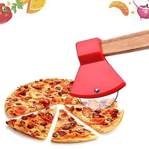 Coupe-pizza original en forme de hache, parfait pour découper pizzas, crêpes et gaufres avec style et précision. Cadeau amusant et pratique.