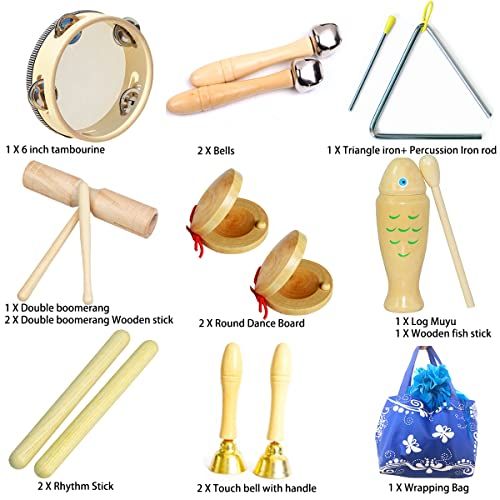 Kit de percussions pour enfants Johgee en bois avec variété d'instruments éducatifs et sécurisés