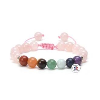 Bracelet Shamballa 7 Chakras en pierres naturelles, cadeau harmonisant, énergie positive, lithothérapie, jade rouge, œil de tigre, améthyste.