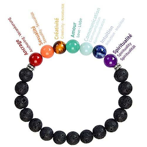 Bracelet Shamballa 7 Chakras en pierres naturelles, cadeau harmonisant, énergie positive, lithothérapie, jade rouge, œil de tigre, améthyste.