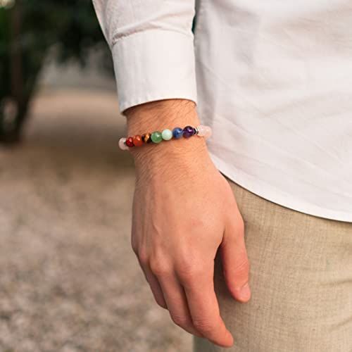 Bracelet Shamballa 7 Chakras en pierres naturelles, cadeau harmonisant, énergie positive, lithothérapie, jade rouge, œil de tigre, améthyste.