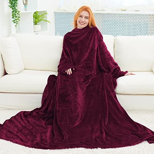 Couverture polaire à manches ultra douce avec poche latérale pour soirées cocooning, idéal cadeau pour anniversaires et Noël.