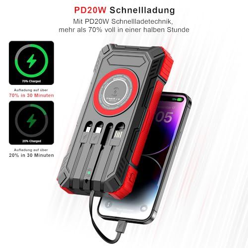 Chargeur solaire portable haute capacité 31200 mAh avec lampe LED pour aventuriers et travail en extérieur.