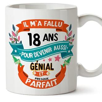 Mug blanc 18 ans avec message humoristique et résistant micro-ondes
