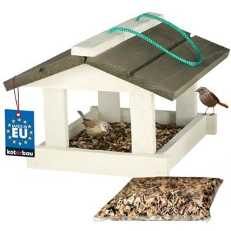 Mangeoire à oiseaux en bois naturel, écologique, forme maison, parfaite pour observer les oiseaux et ajouter une touche de nature à votre jardin.