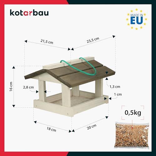 Mangeoire à oiseaux en bois naturel, écologique, forme maison, parfaite pour observer les oiseaux et ajouter une touche de nature à votre jardin.