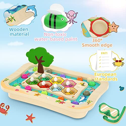 Jeu de pêche magnétique en bois éducatif pour enfants